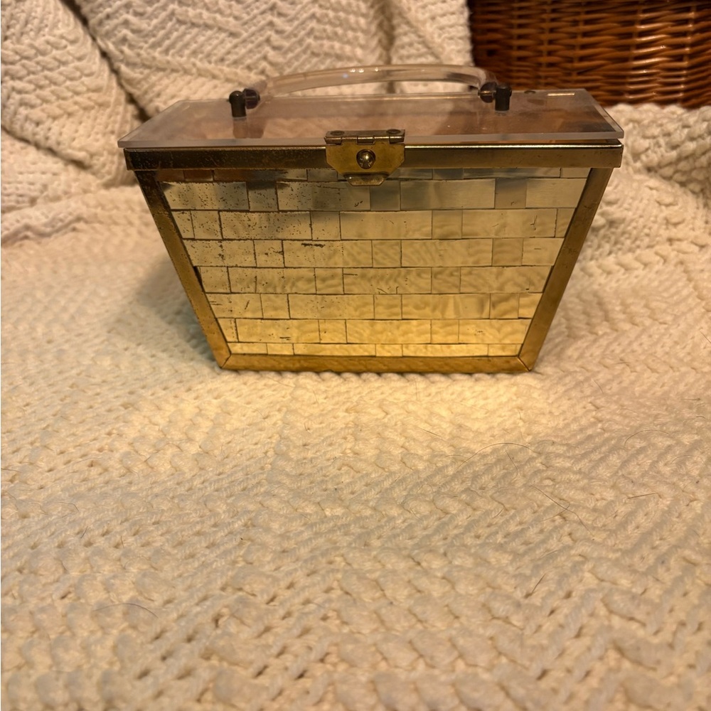 Vintage Gold woven metal and lucite Handbag